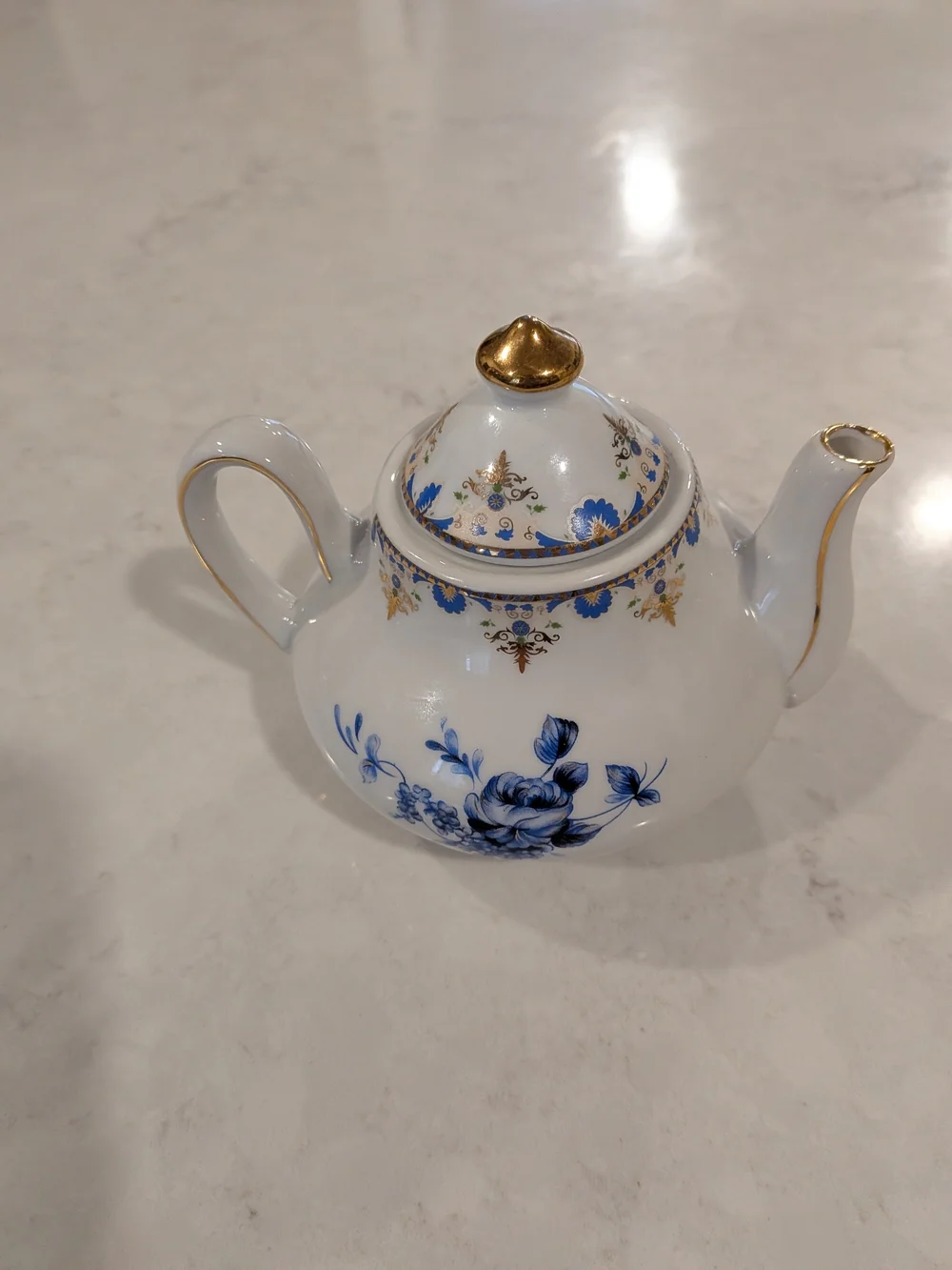 Vintage Blue Floral Porcelain Teapot 5
